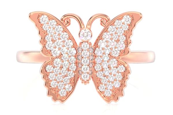 Butterfly Emoji Diamond Ring 14k Solid Gold 0.20ctw