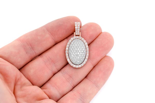 Oval Pillow Double Layer Diamond Pendant 14k Solid Gold 2.50ctw