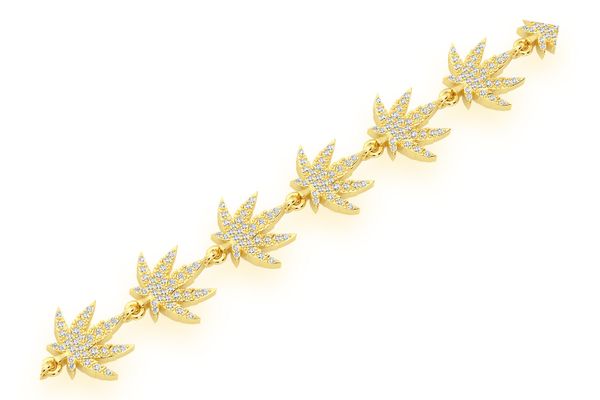 Cannabis Leaf Eternity Diamond Bracelet 14k Solid Gold 1.75ctw