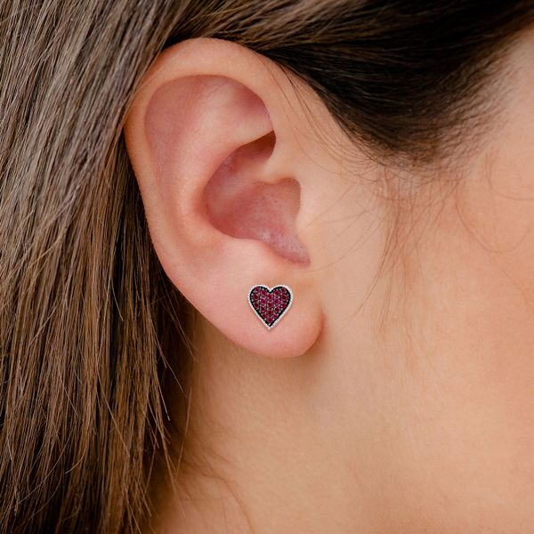 Heart Playing Card Ruby Stud Earrings 14k Solid Gold 0.30ctw