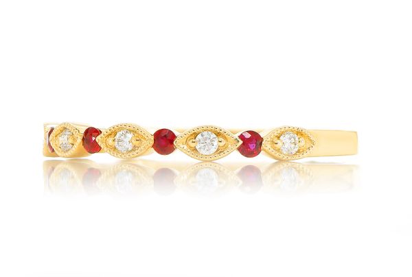 Ruby & Diamond Wedding Band 14k Solid Gold 0.15ctw