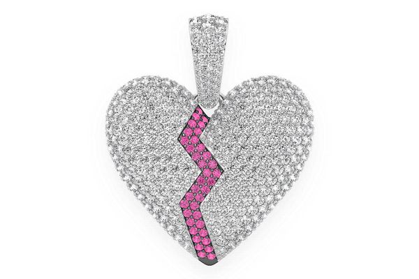 Broken Heart Ruby & Diamond Pendant 14k Solid Gold 4.00ctw