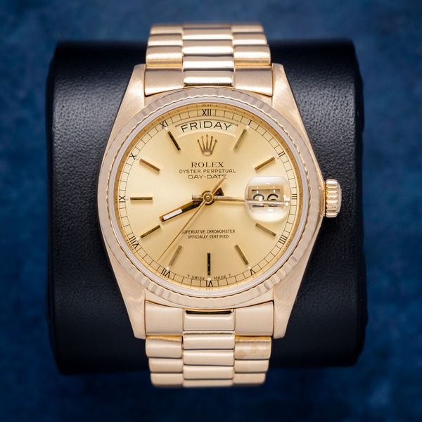 Rolex Day Date 36MM (18038) Yellow Gold Presidential - Champagne Stick Dial - Watch & Box