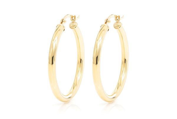 3MM Hoop Earrings 14k Solid Gold Medium