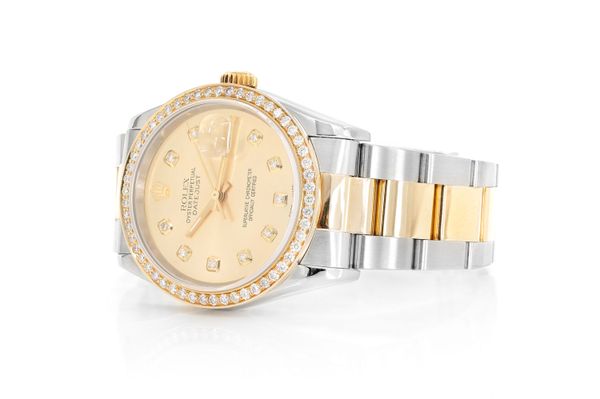 Rolex Datejust 36MM 18k Yellow Gold & Steel (116203) - 1.16ctw Diamond Bezel