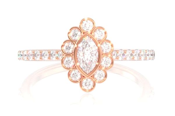 0.50ctw Antique Inspired Marquise Halo Diamond Engagement Ring - All Natural