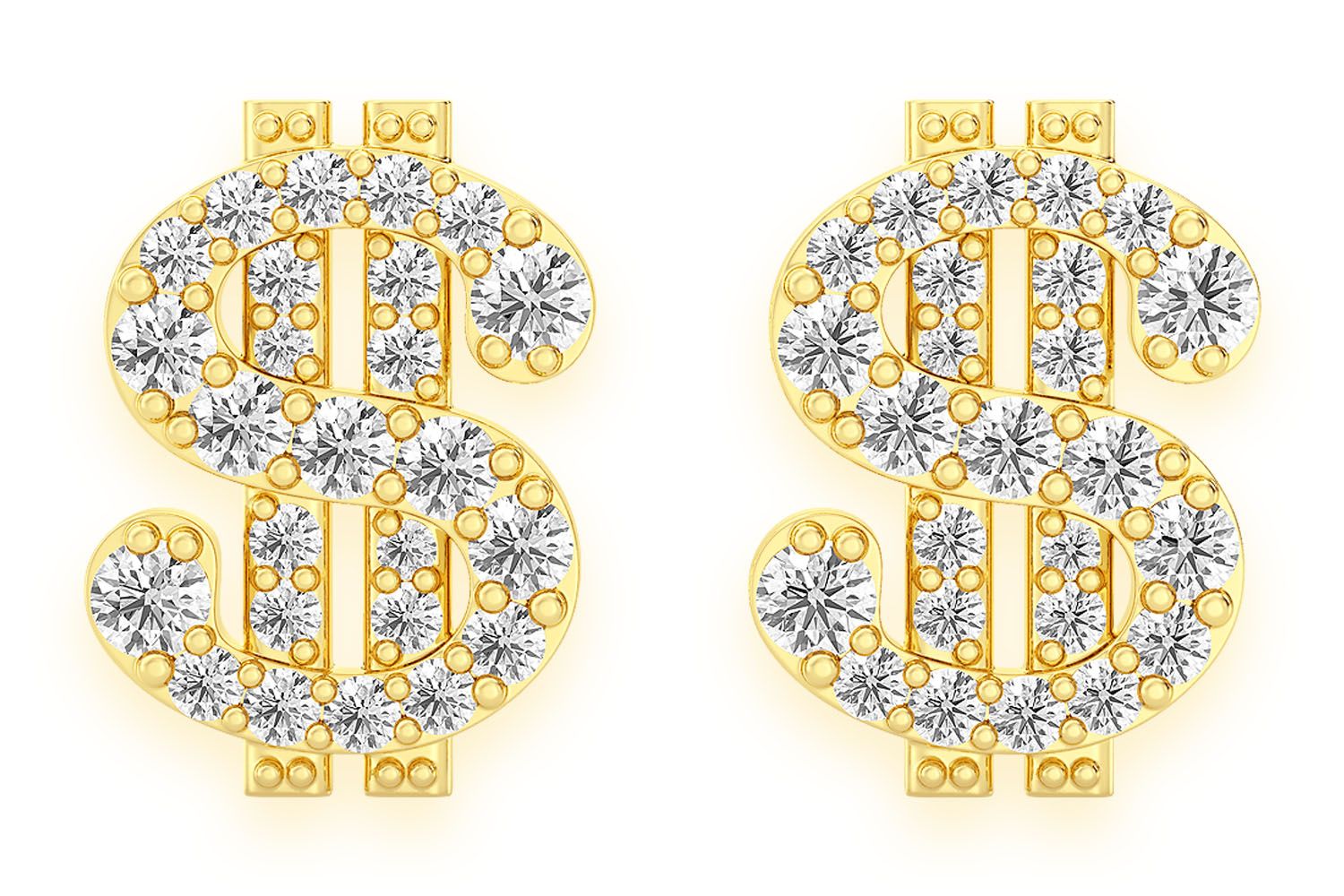 Us Dollar Sign Stud Diamond Earrings 14k Solid Gold