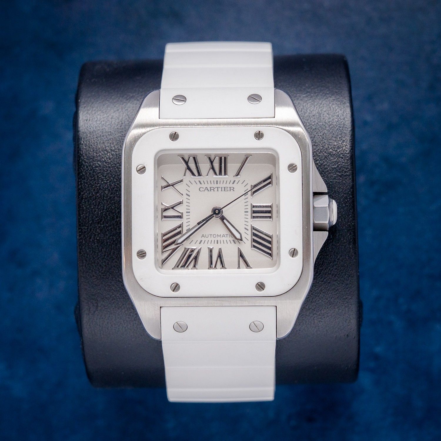 Cartier Santos 100 Automatic 33MM - (W20129U2 Ref 2878) - White Rubber Bezel & Strap - Watch Only