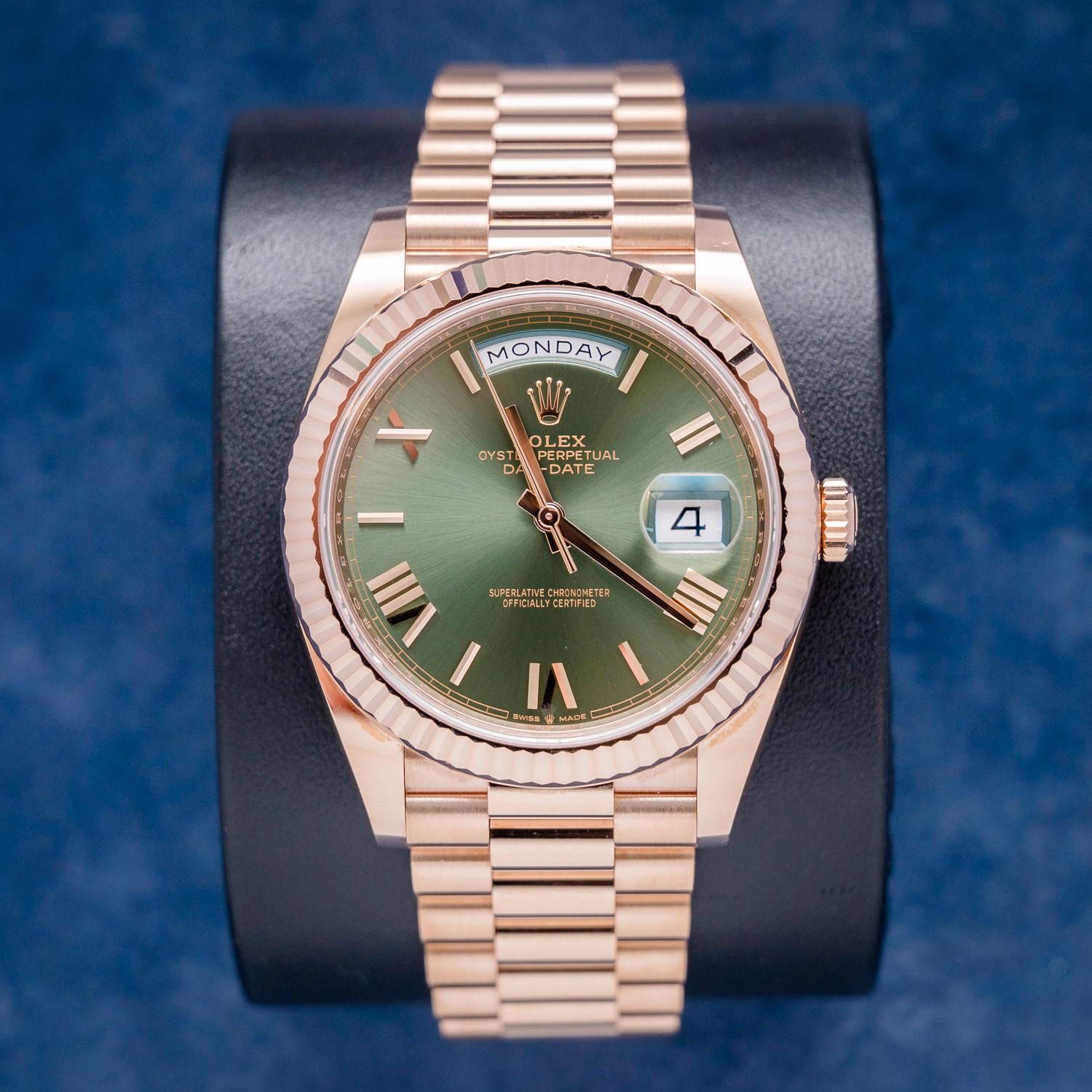 Rolex Day Date 40MM (228235) Rose Gold Presidential - Green Olive Roman Dial - 2021 Card