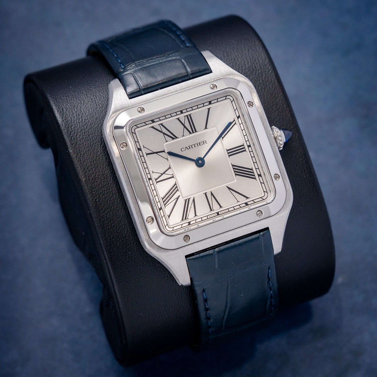Cartier Santos Dumont 4305 Wssa0032 SS Silver Dial Manual Men's Watch XL 34x35MM