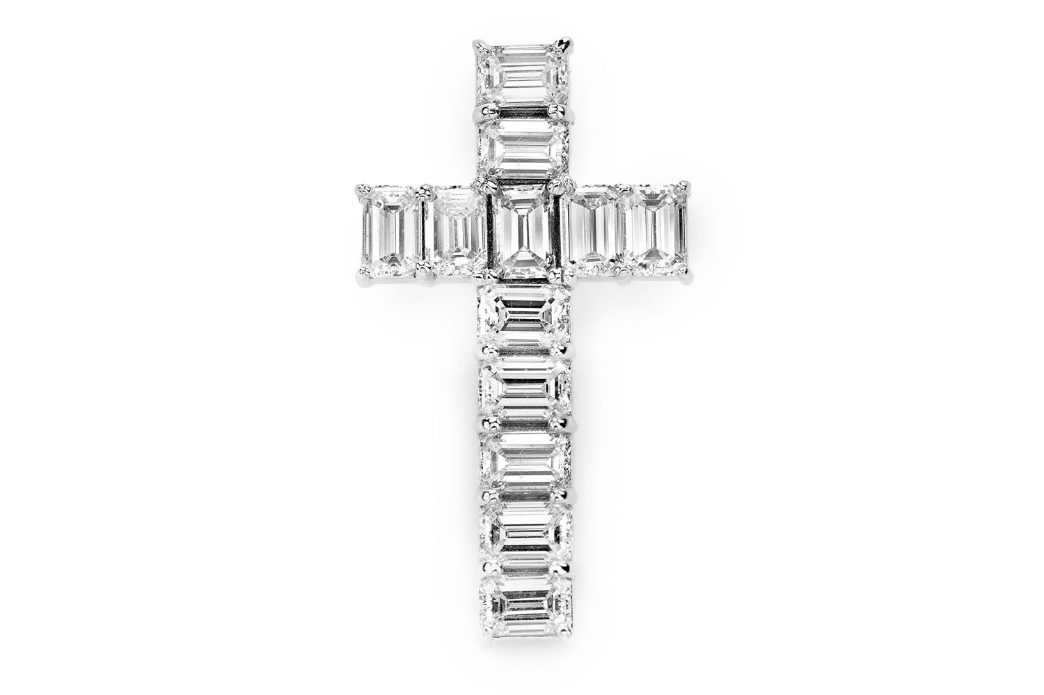 Icebox - Emerald Diamond Cross Pendant 14k Solid Gold 3.50ctw