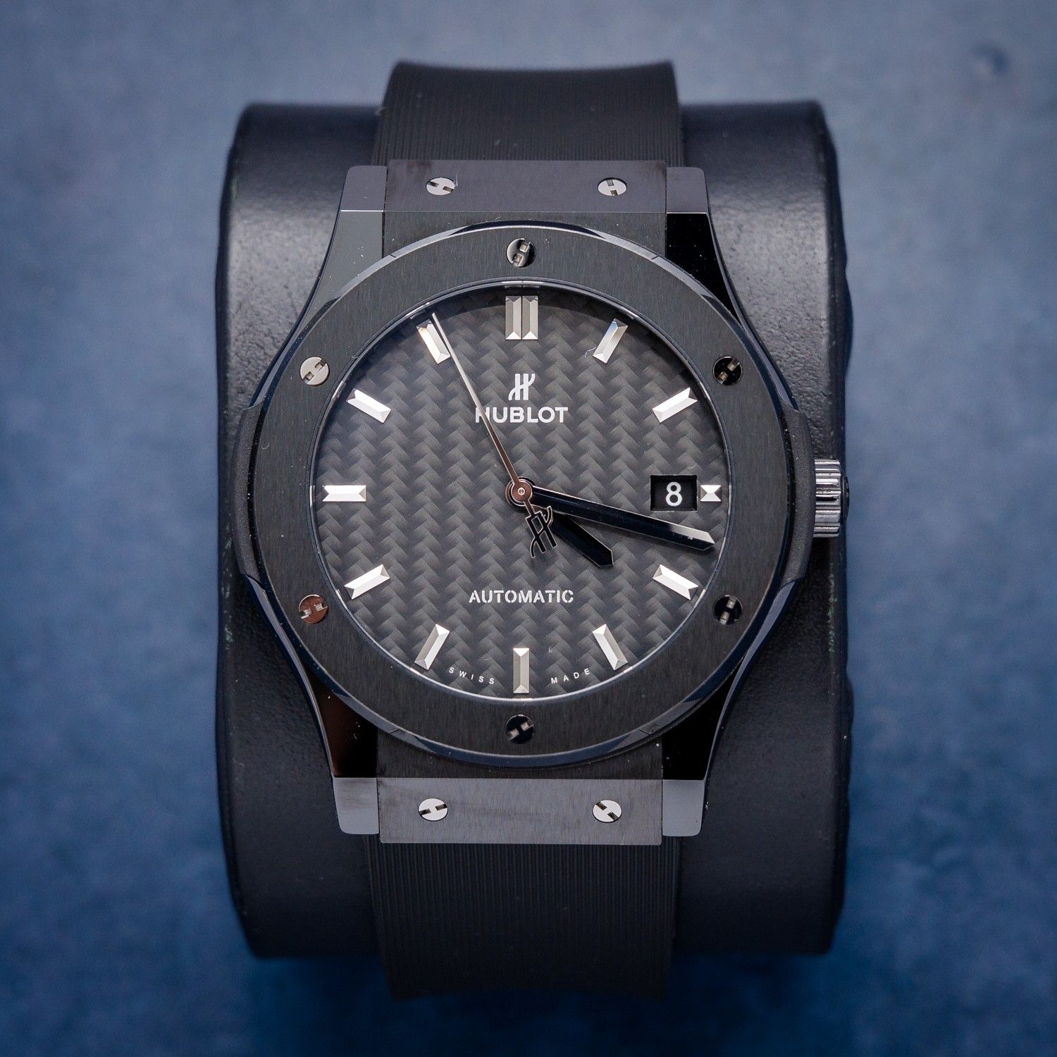 Hublot Classic Fusion Black Magic 45MM (511.CH.1771.RX) - Black Rubber Strap - Carbon Fiber Dial - Watch & 2018 Card