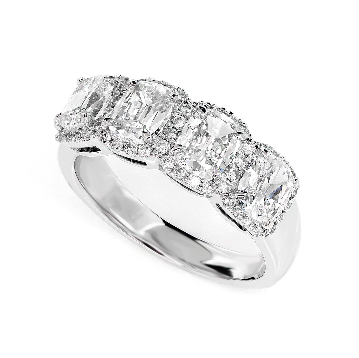 Henri Daussi Platinum 4 Stone Cushion Cut Ring - 100-03340