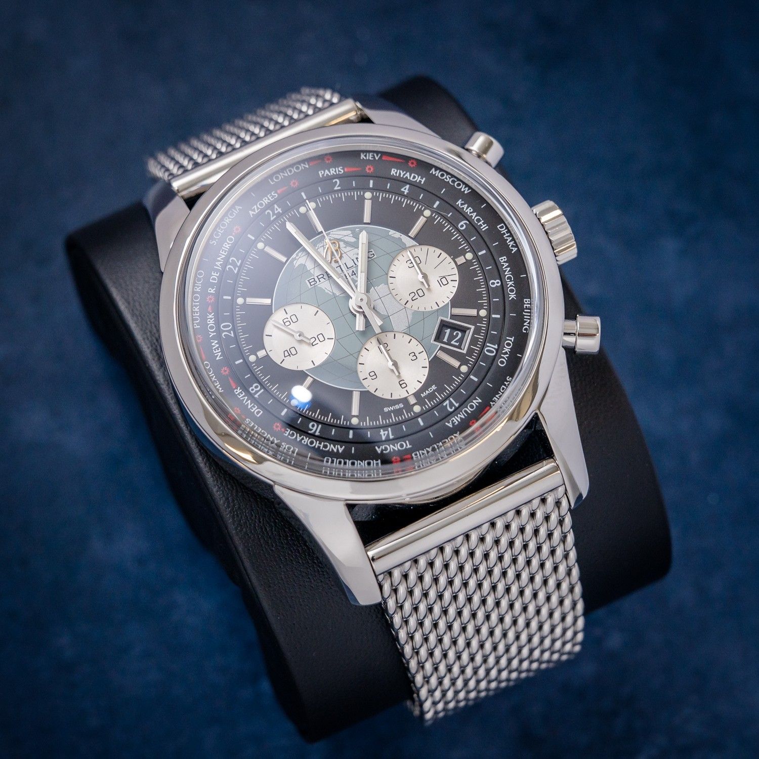 Breitling Transocean Chronograph Unitime 46MM (AB0510U4/BB62/152A) Steel Mesh Bracelet - Watch & Box