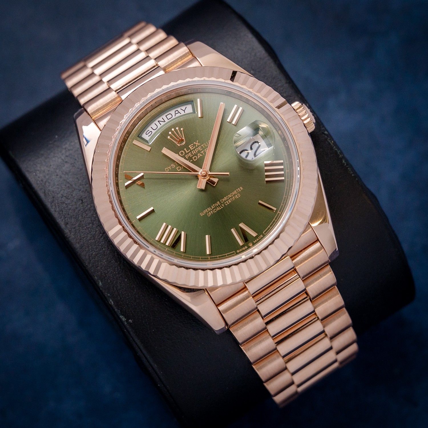Rolex Day-Date 40MM (228235) Rose Gold Presidential - Olive Green Dial - 2020 Card & Box