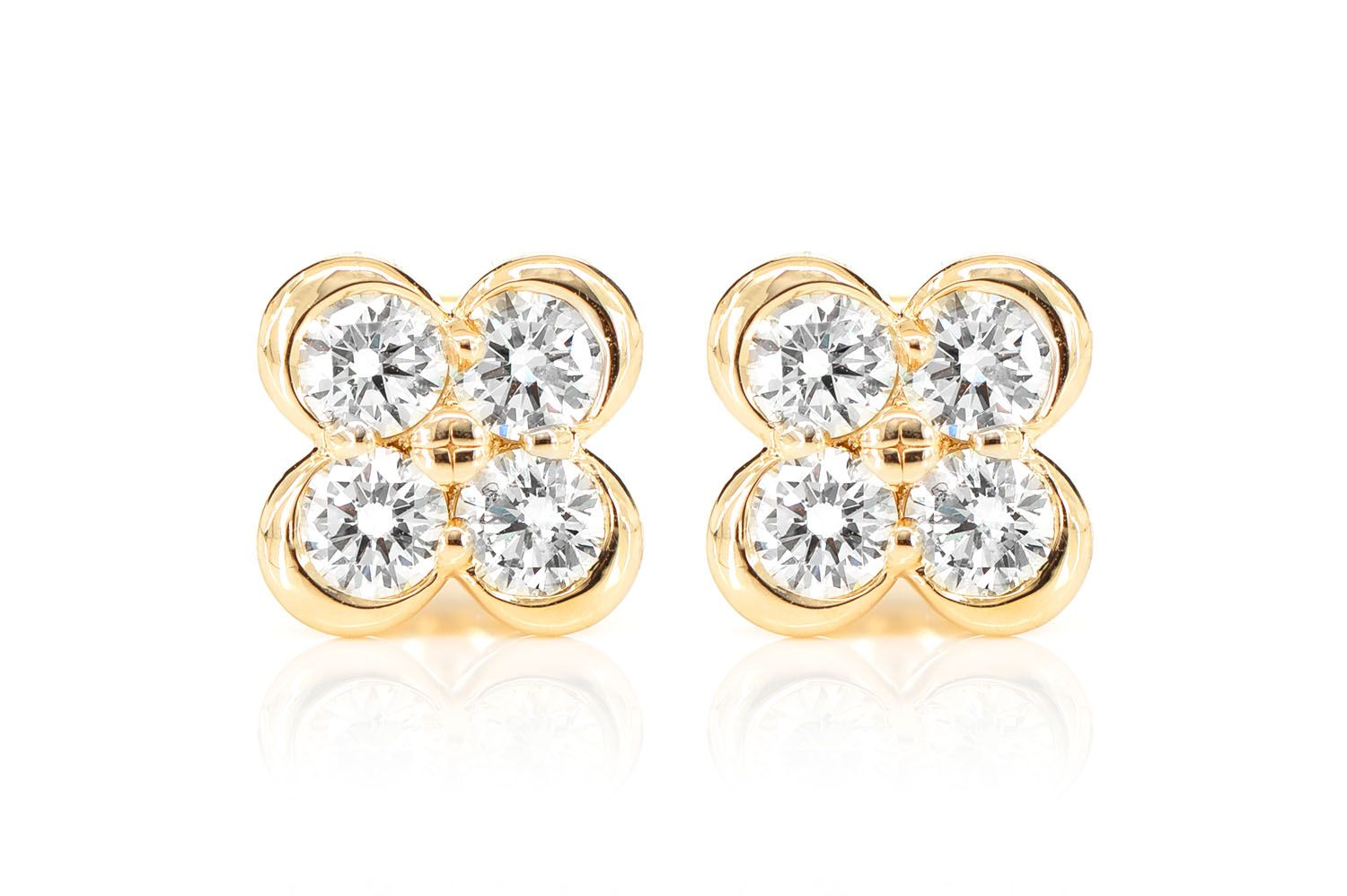 Icebox - Diamond Clover Stud Earrings 14k Solid Gold 0.95ctw