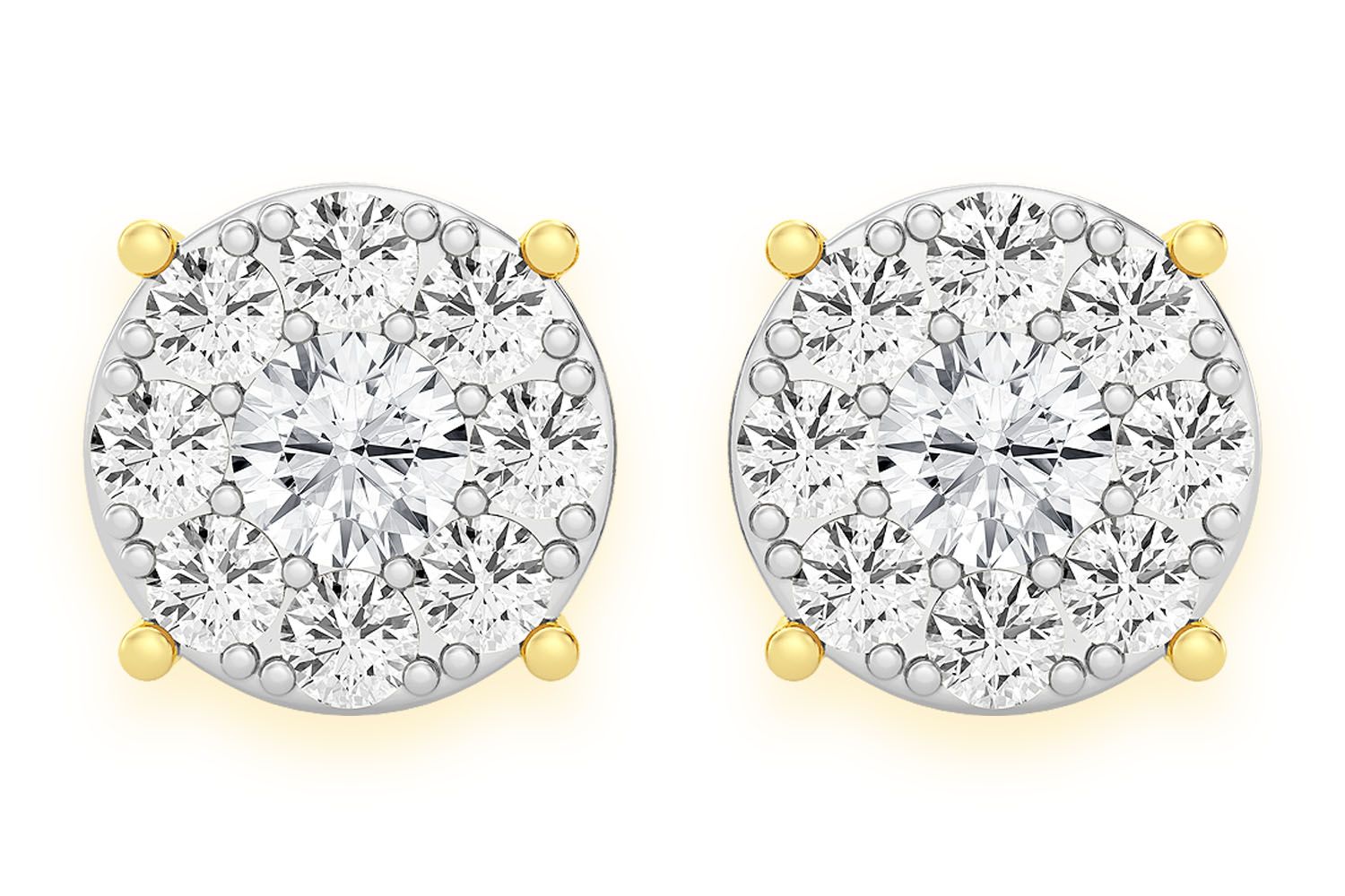 Icebox - 1.50ctw Mosaic Stud Diamond Earrings 14k Solid Gold