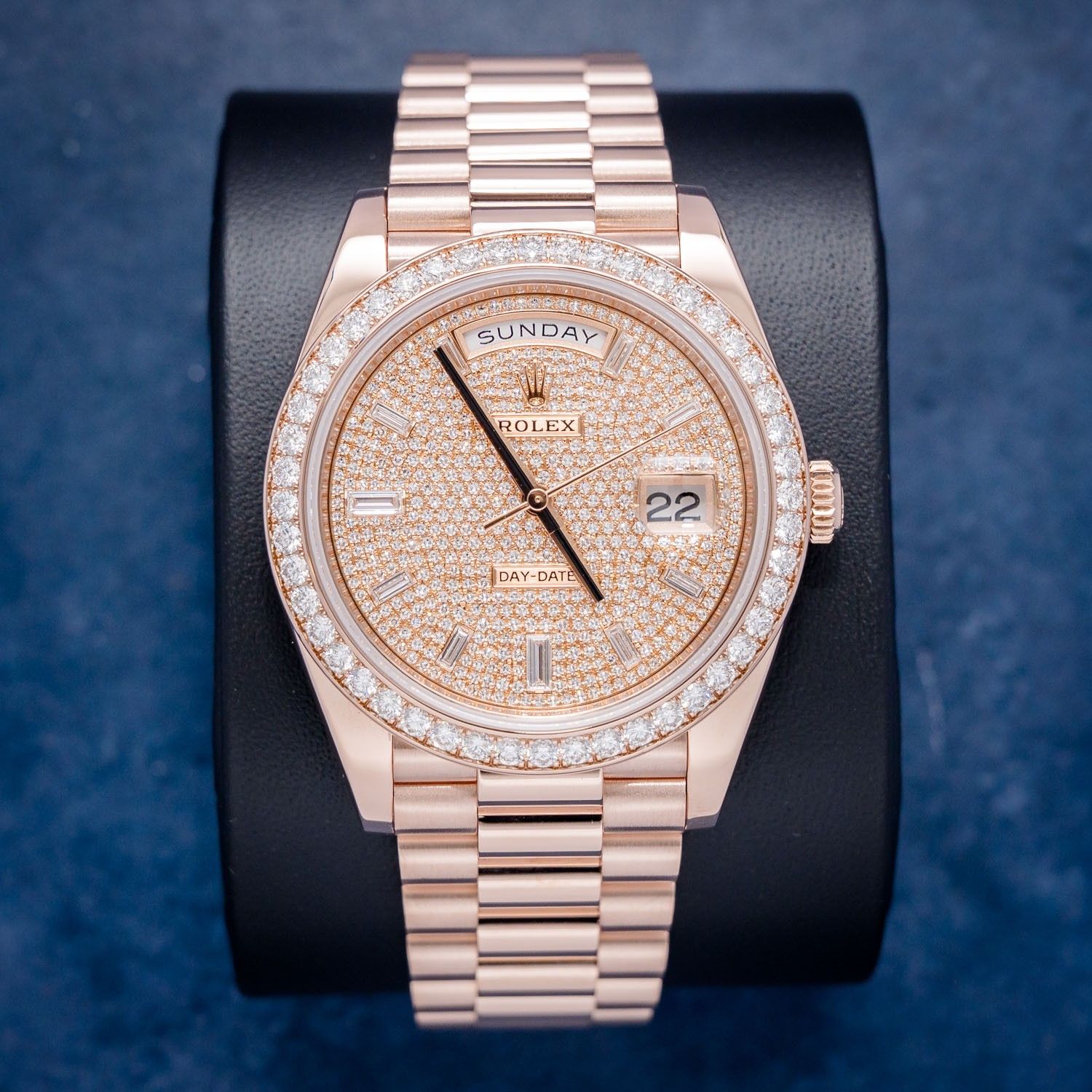 Rolex Day-Date 40MM (228345RBR) Rose Gold - Pave Diamond Dial & Diamond Bezel - Watch & Box