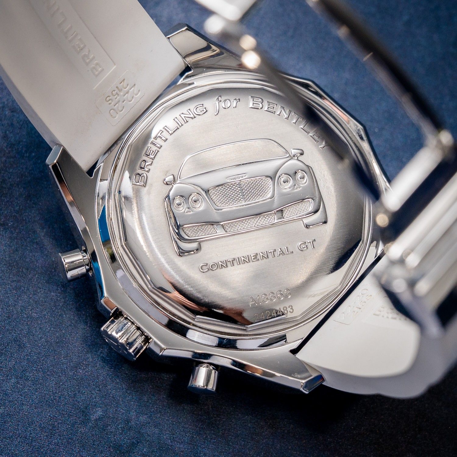 Breitling Bentley 44MM (A13363) White Rubber Strap - Deployant Buckle - Watch & Cosc Paper
