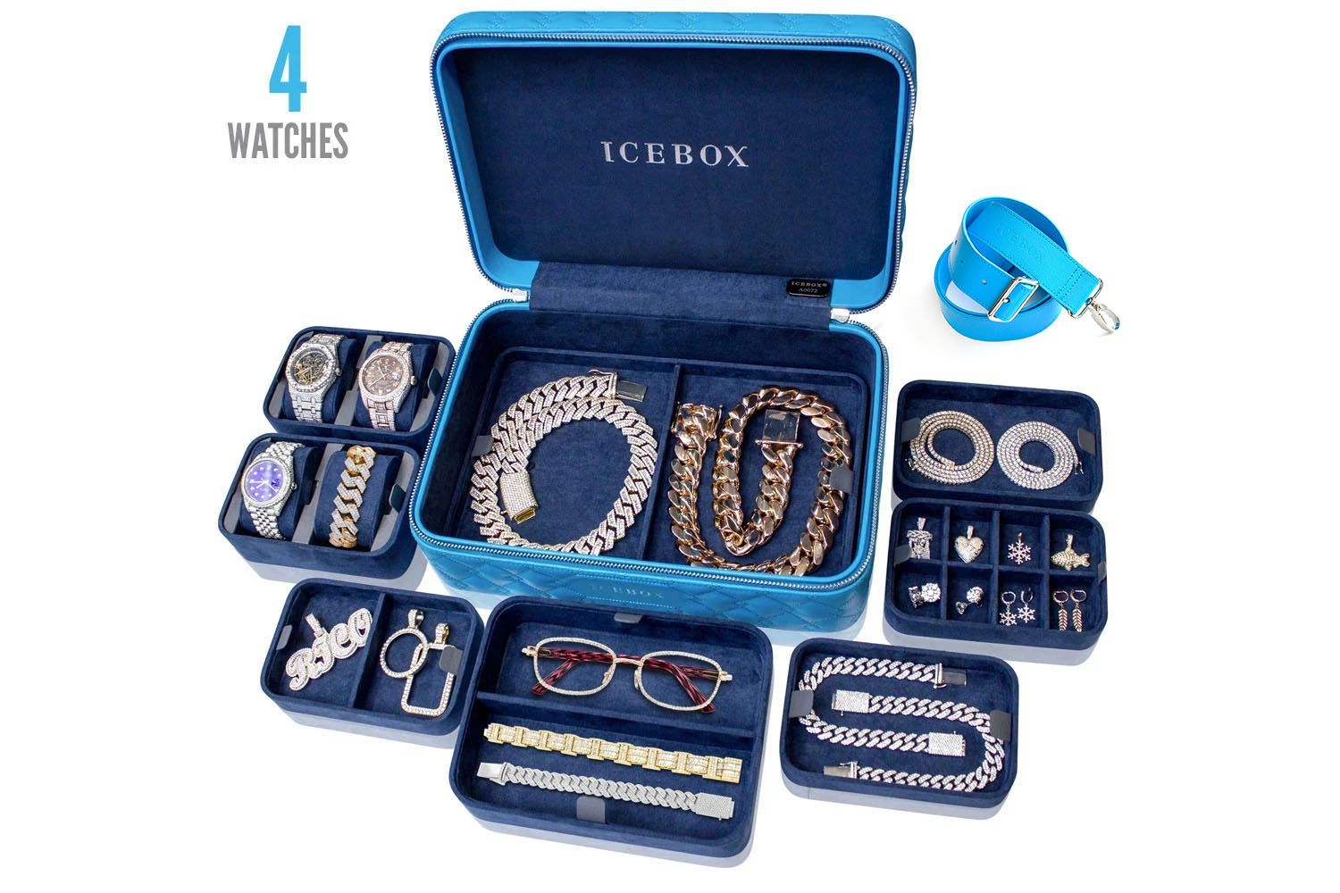 Icebox - Icebox Leather World Traveler Jewelry Case - 4 Watches