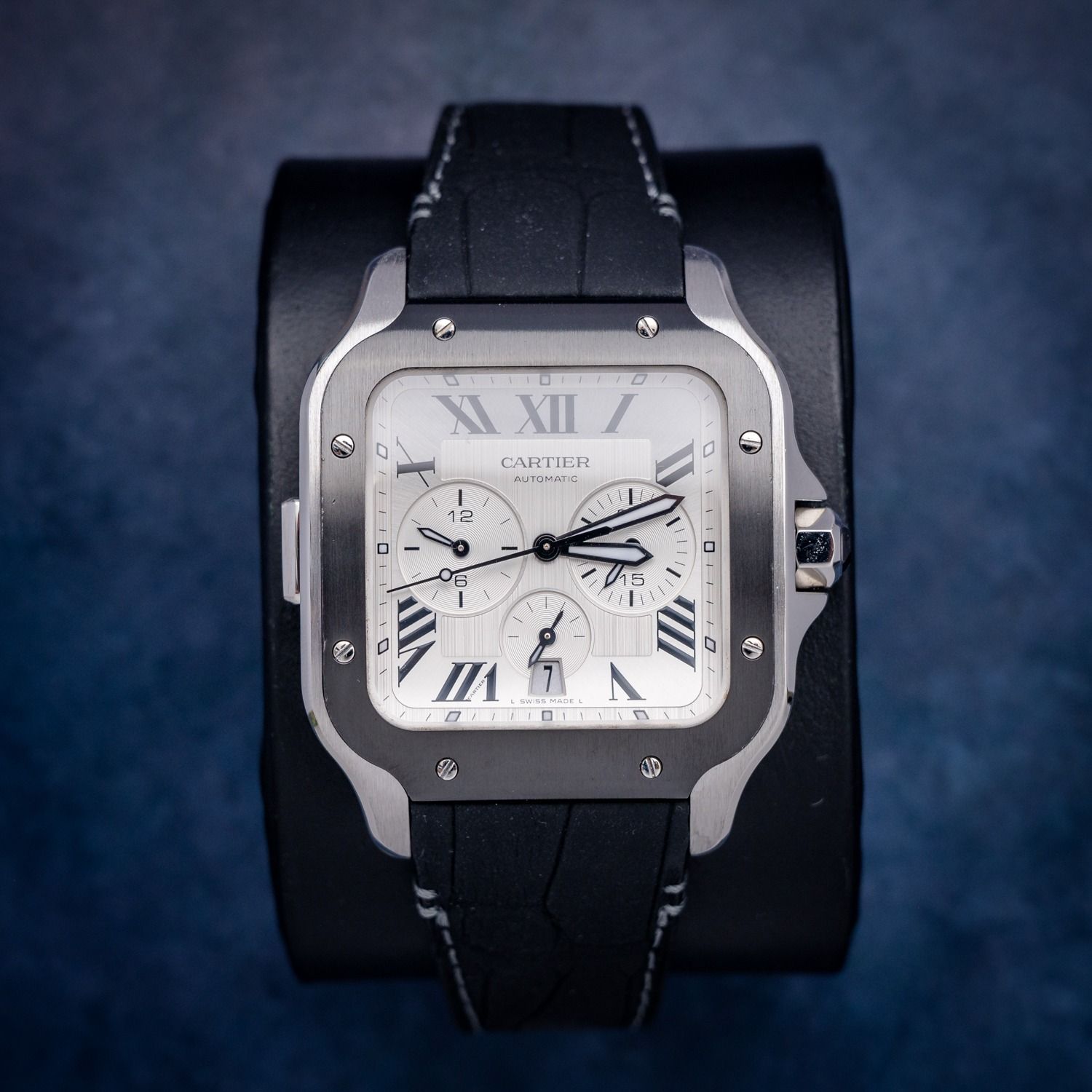 Cartier Santos 43MM (CRWSSA0017)- Chronograph - Steel Black Bezel - Leather Strap - 2020 Card & Box
