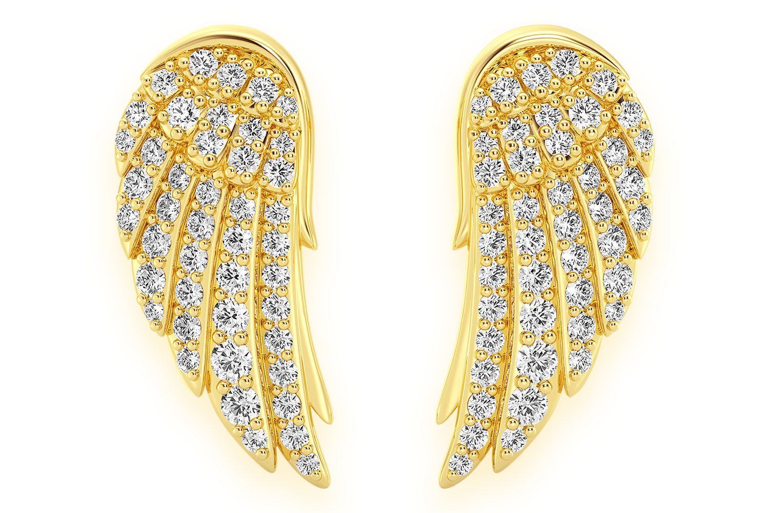 【wingbling】14k British one-touch ring earrings Icebox - Angel Wing Stud Diamond Earrings 14k Solid Gold 0.50ctw
