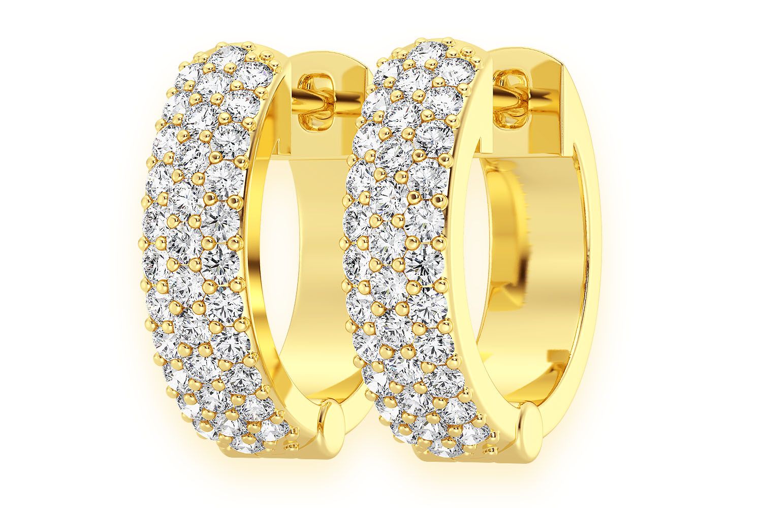 Icebox - Wide Three Row Hoop Diamond Earrings 14k Solid Gold