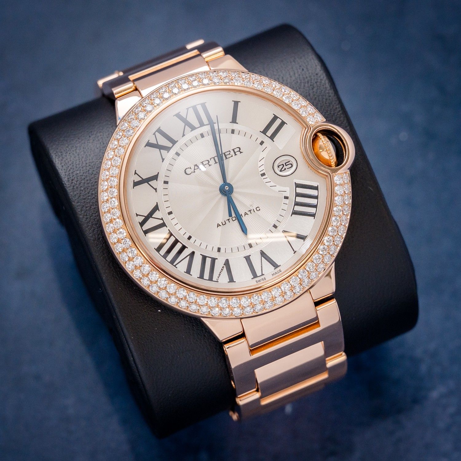 Cartier Ballon Bleu 42MM (WE9008Z3 / 2999) Rose Gold - Two Row Diamonds - Automatic Watch & Box