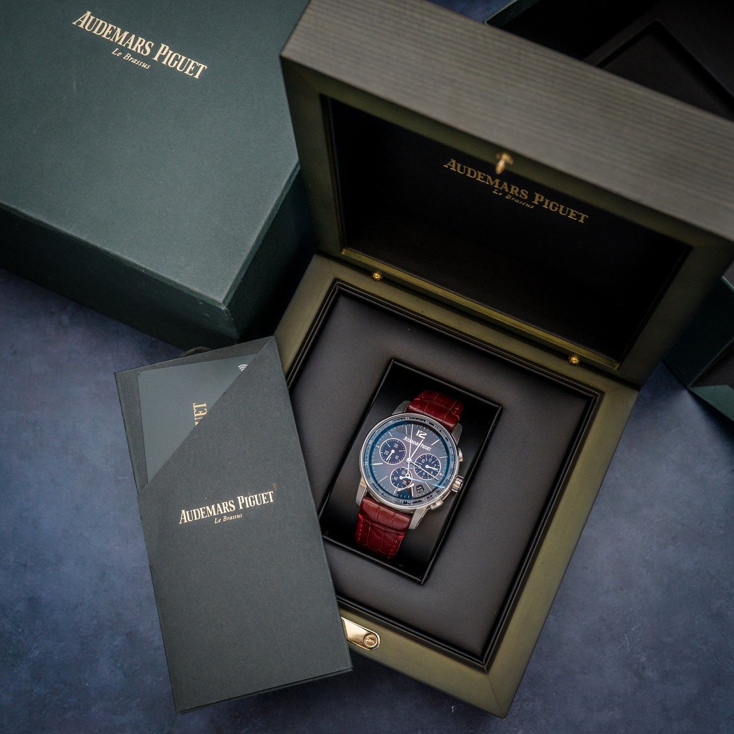 Audemars Piguet Code 11.59 41MM (26393BC.OO.A068CR.01) - White Gold - Burgundy Red Dial & Strap - Watch, Card & Box