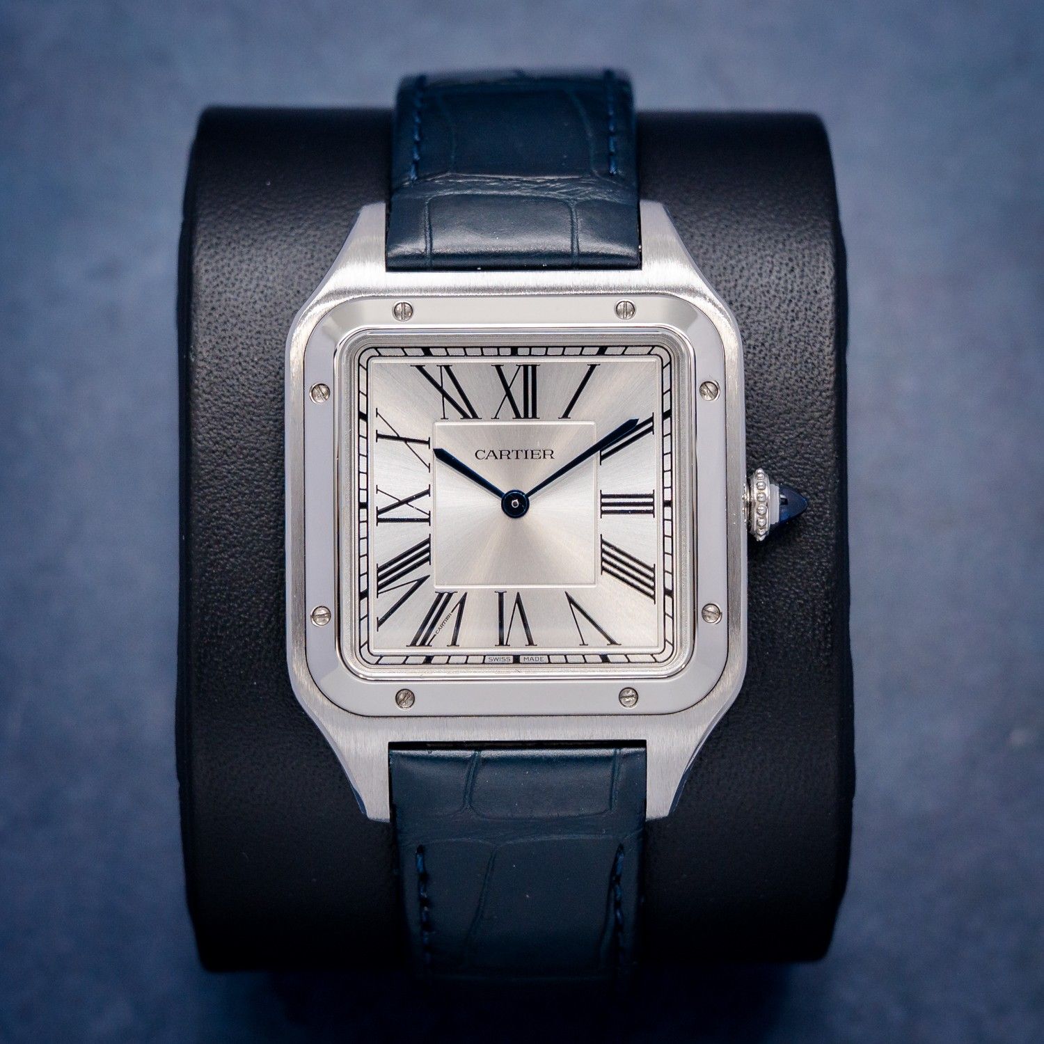 Cartier Santos Dumont 4305 Wssa0032 SS Silver Dial Manual Men's Watch XL 34x35MM