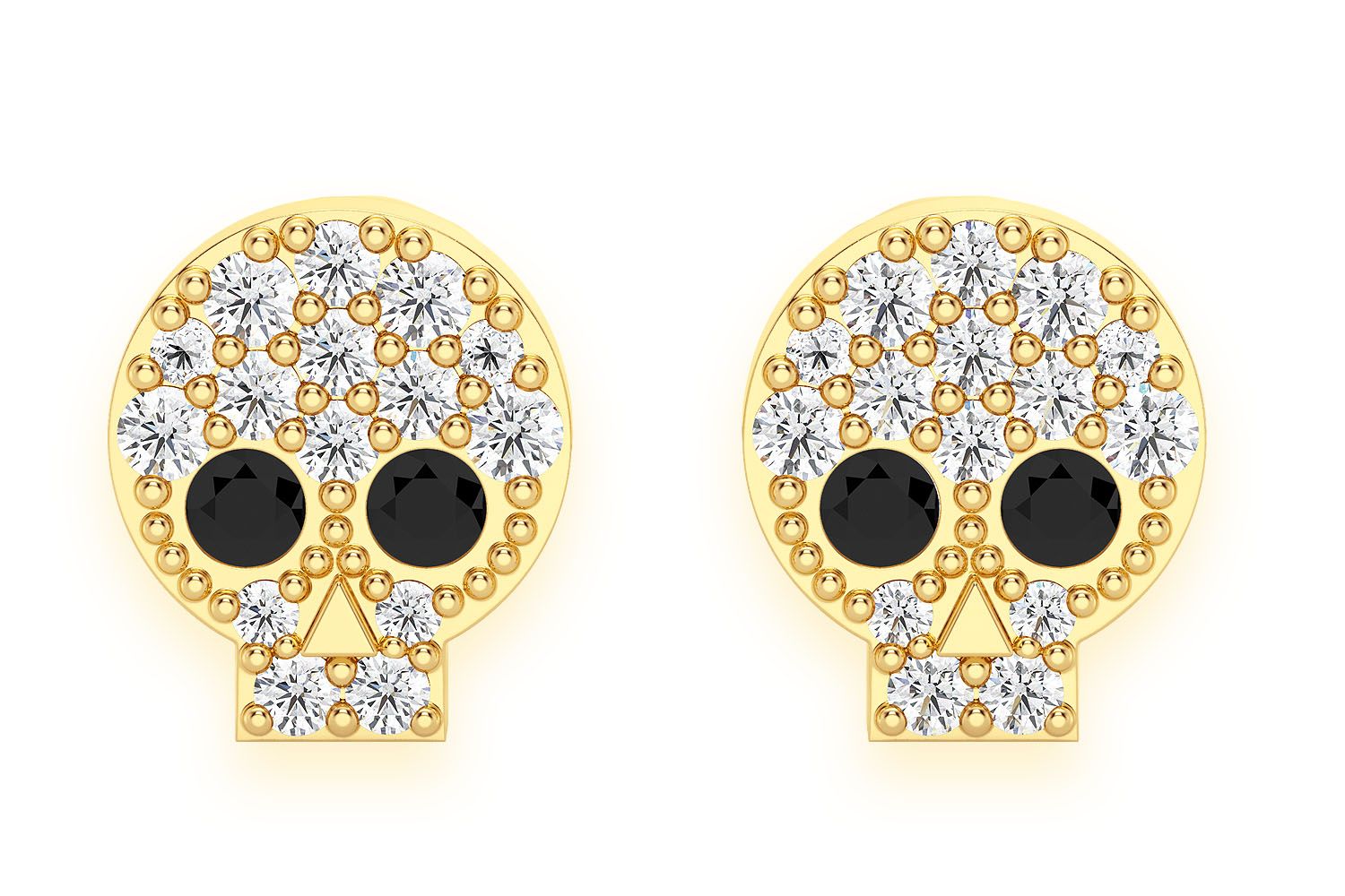 Icebox - Skull Stud Diamond Earrings 14k Solid Gold 0.25ctw