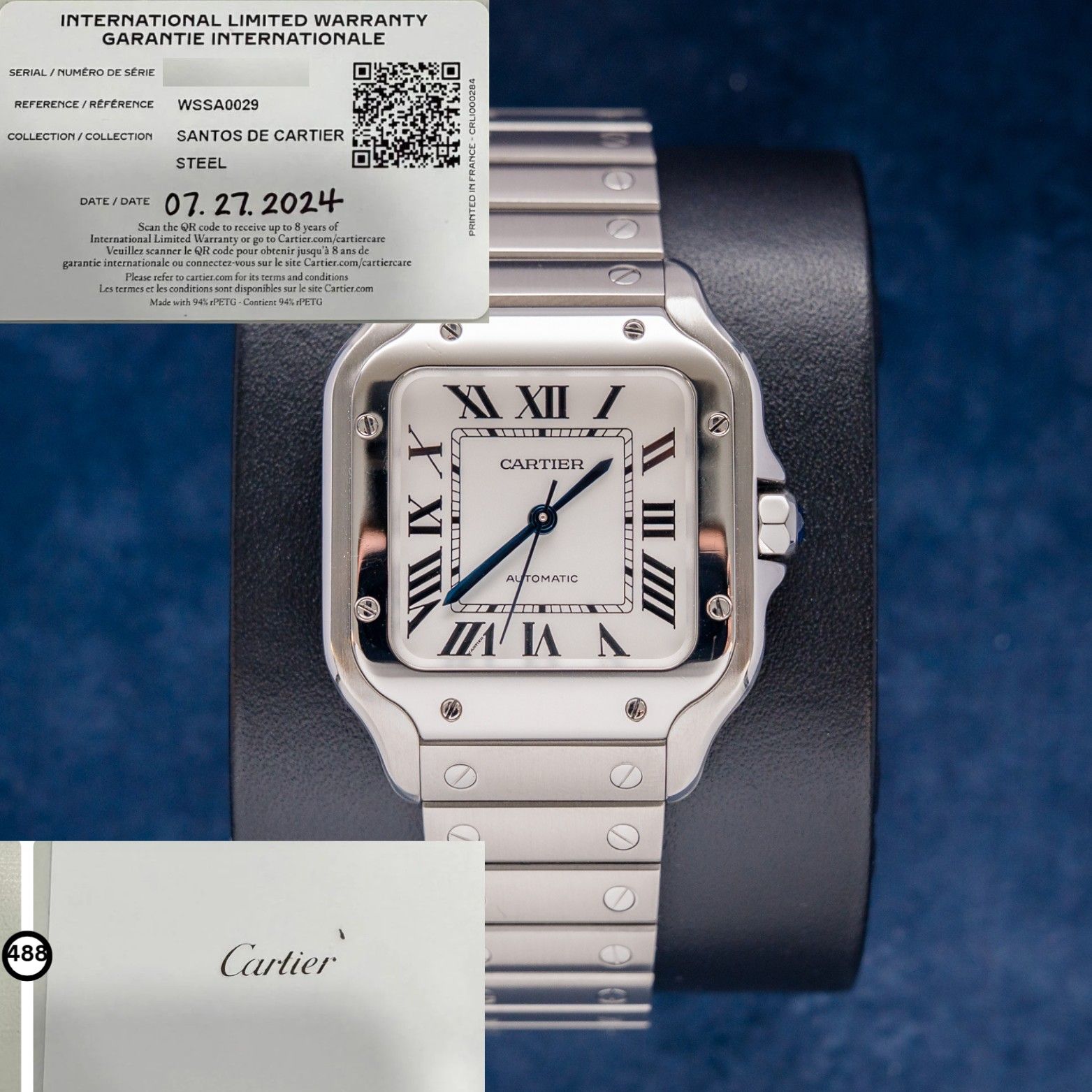 Cartier Santos Midsize 35MM (WSSA0029) White Roman Dial - Steel Bracelet - 2024 Card