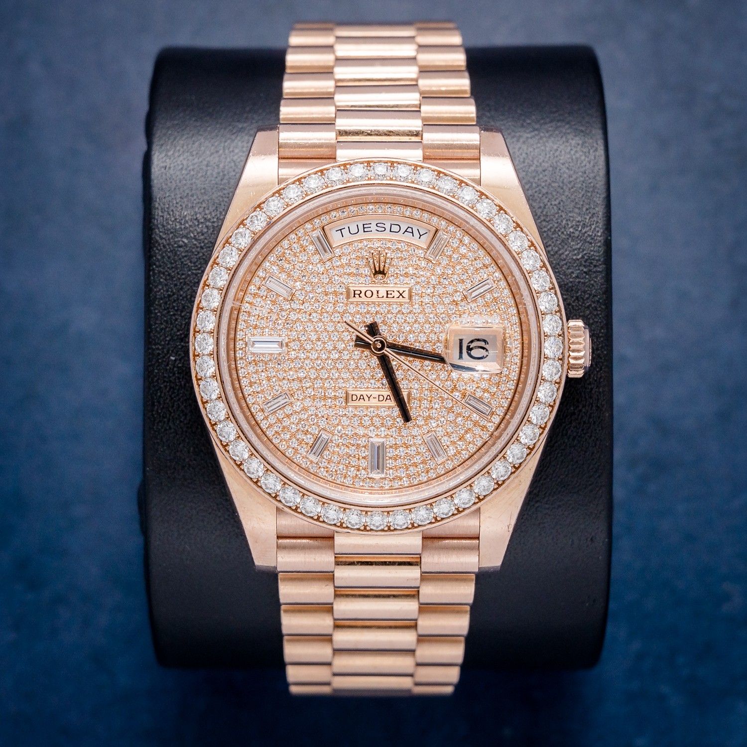 Rolex Day-Date 40MM (228345RBR) Rose Gold - Pave Diamond Dial & Diamond Bezel - Watch & Box