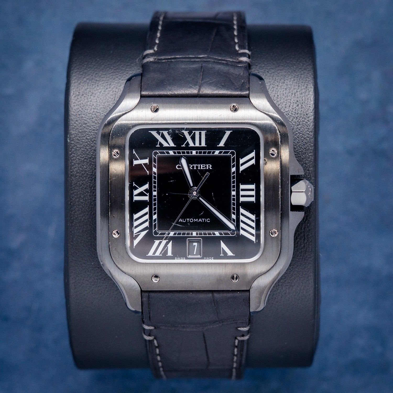 Cartier Santos Large 40MM (WSSA0039) Black Dlc - Black Rubber Strap - Scratches - Watch & Box