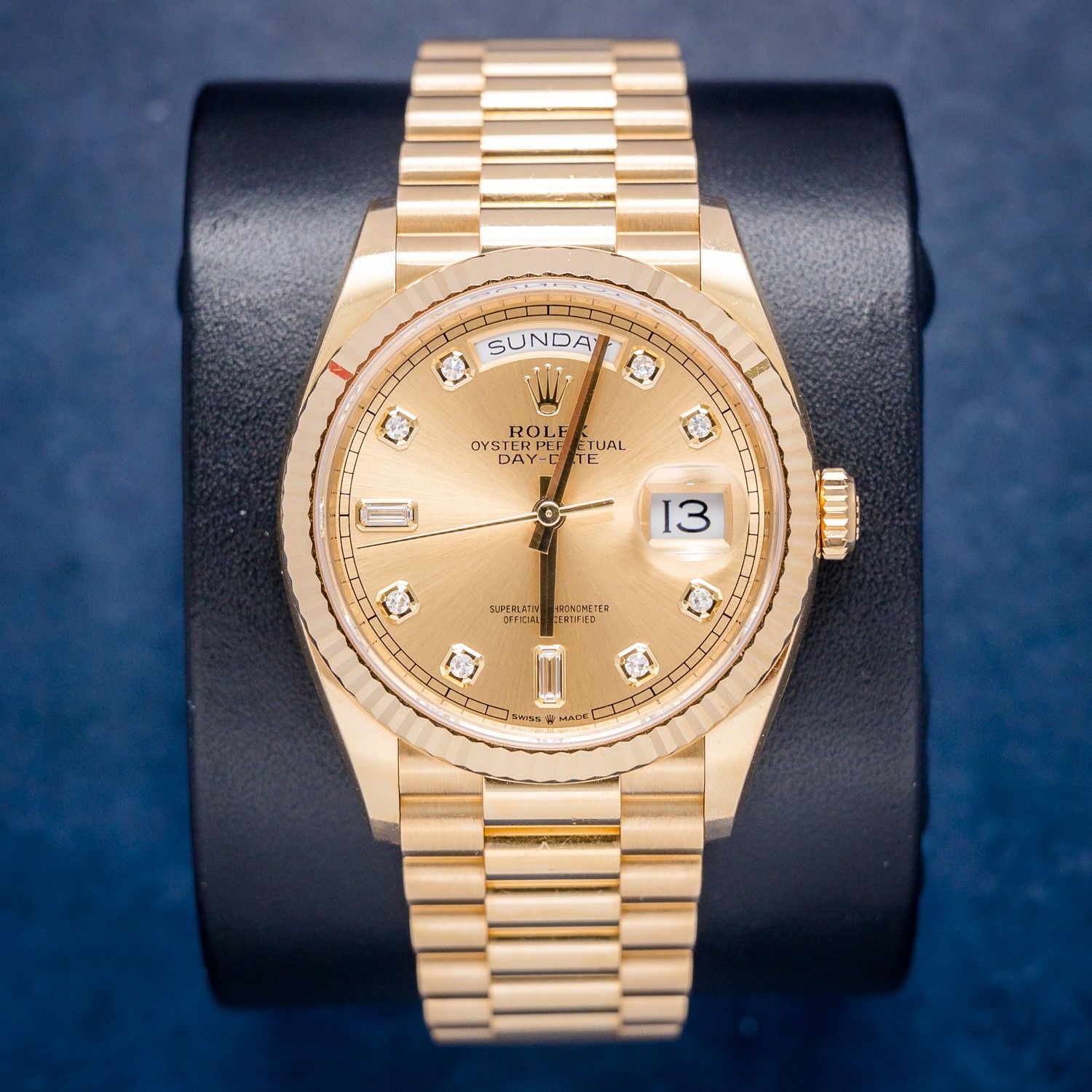 Rolex 36MM Day-Date (128238) Yellow Gold - Champagne Diamond Dial - 2025 Card+WT & Box