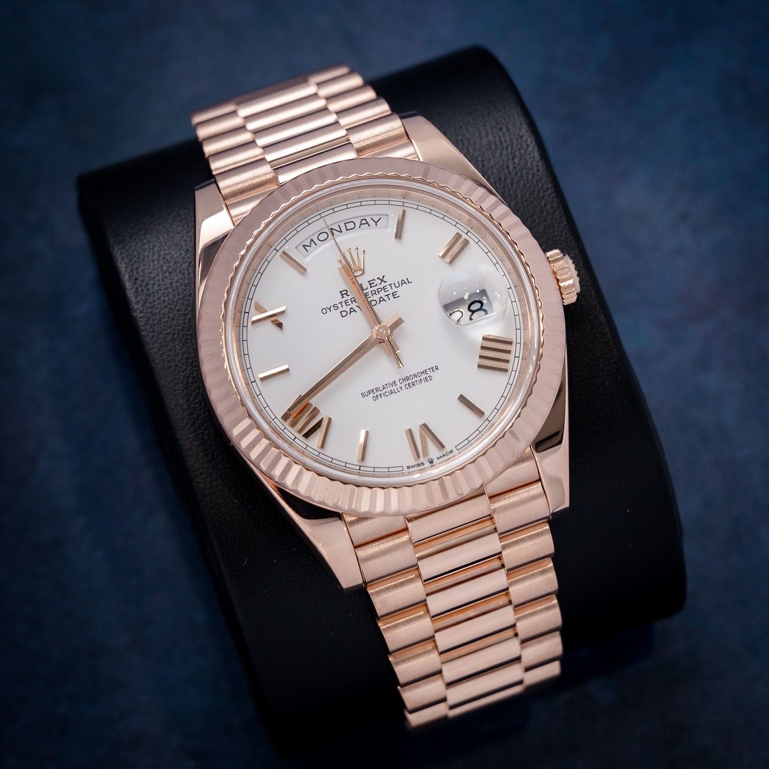 Rolex Day Date 40MM (228235) Rose Gold Presidential - White Roman Dial - Watch & Box