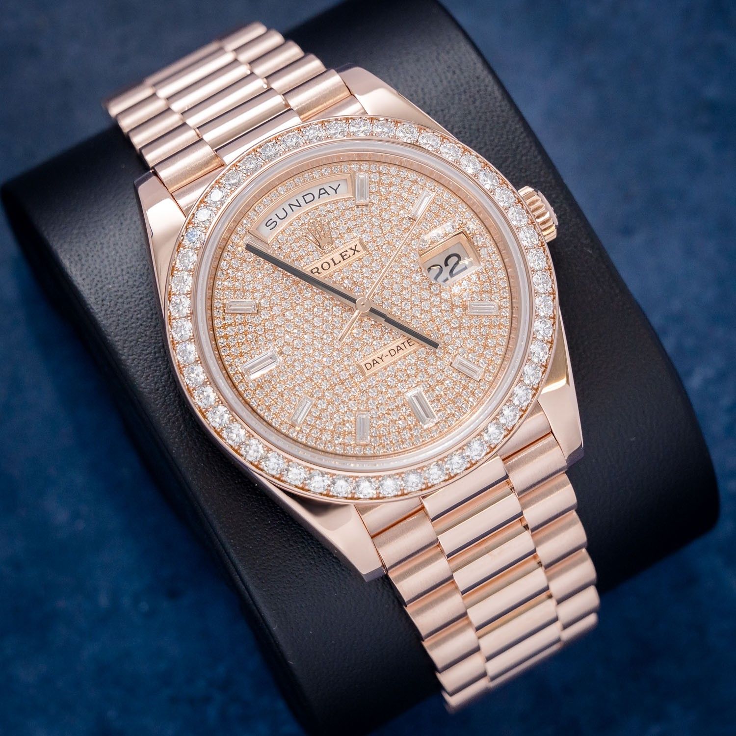 Rolex Day-Date 40MM (228345RBR) Rose Gold - Pave Diamond Dial & Diamond Bezel - Watch & Box