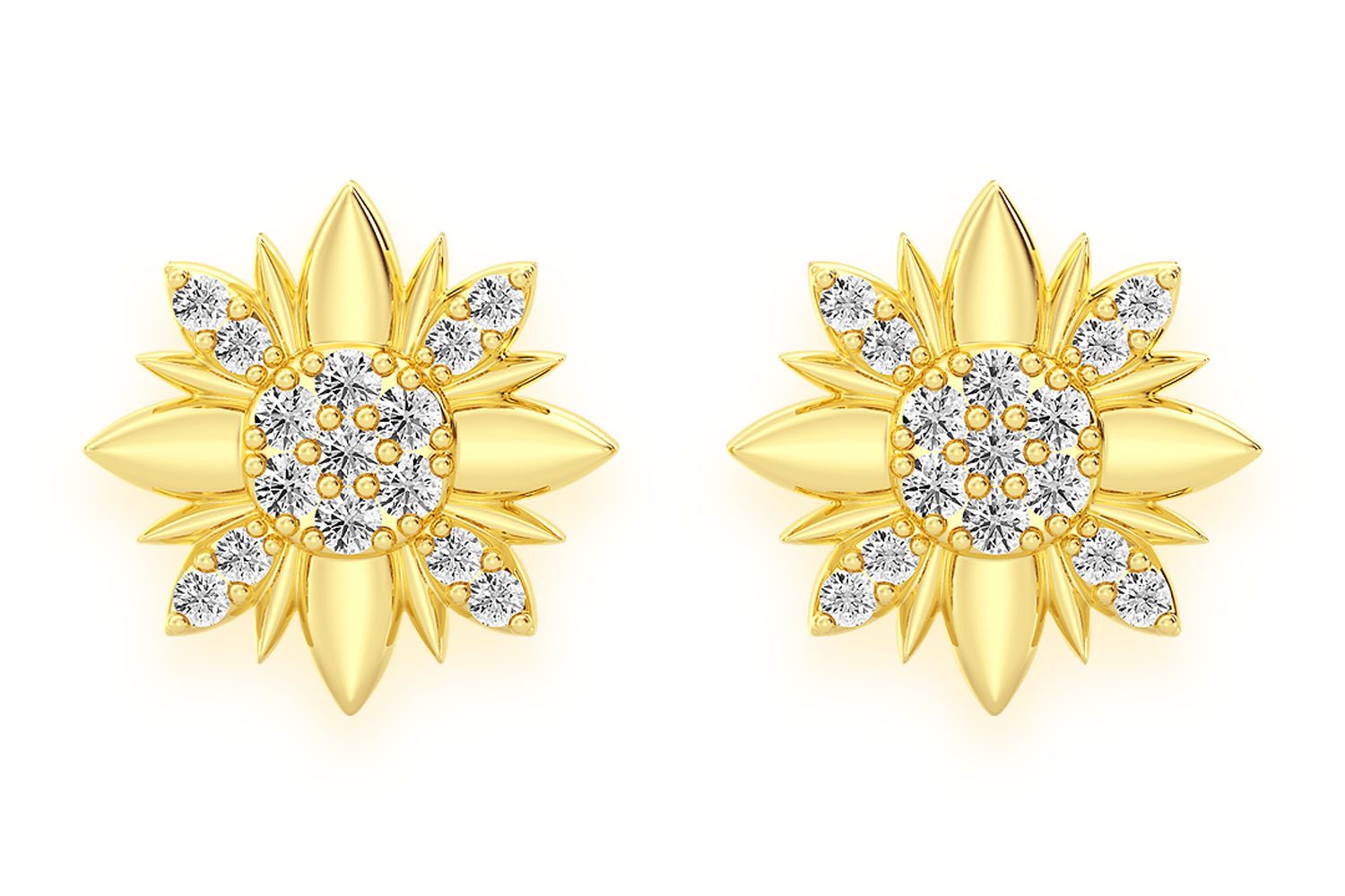 Icebox - Petal Flower Stud Diamond Earrings 14k Solid Gold