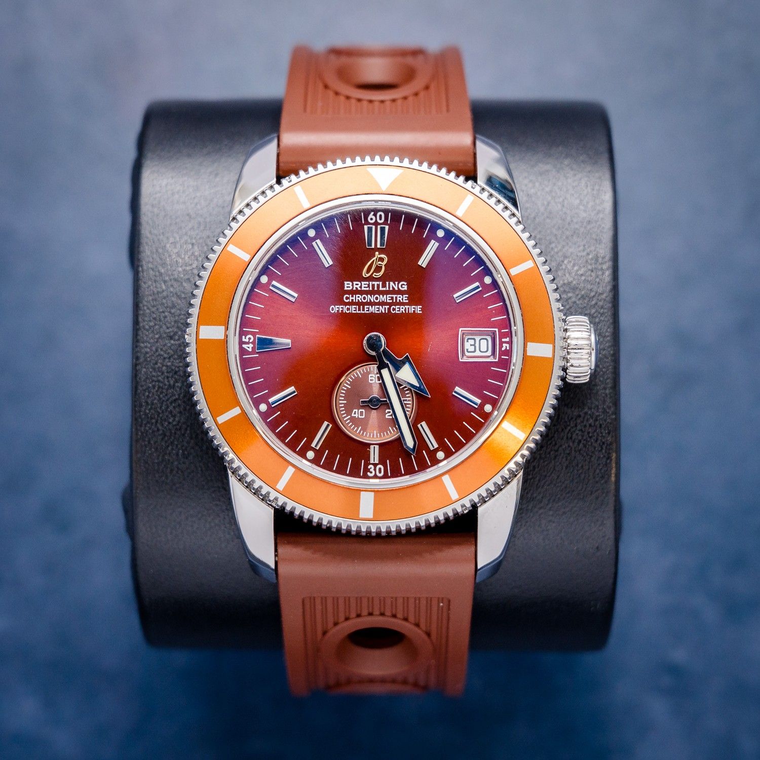 Breitling Superocean 38MM (A37320) - Orange - Brown Rubber Strap - Bronze Dial - Watch & Cosc Papers