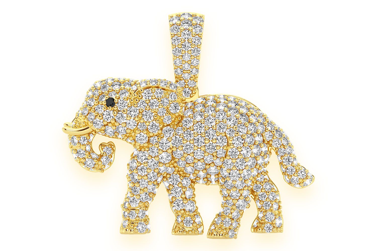 Icebox - Elephant Walking Diamond Pendant 14k Solid Gold 1.50ctw