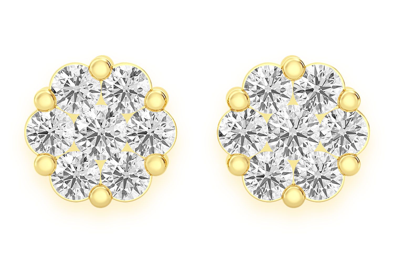 Icebox - 1.50ctw Flower Stud Diamond Earrings 14k Solid Gold