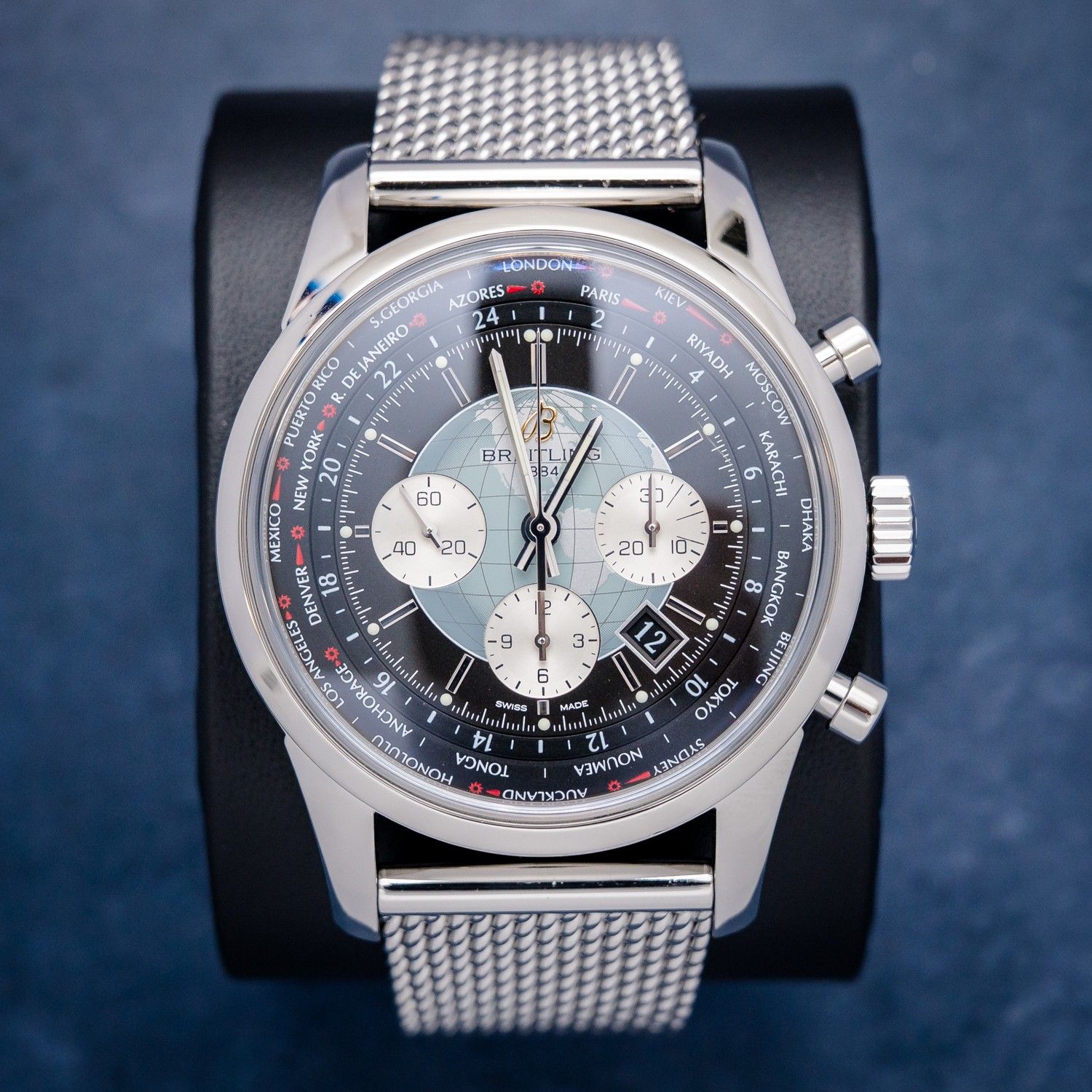 Breitling Transocean Chronograph Unitime 46MM (AB0510U4/BB62/152A) Steel Mesh Bracelet - Watch & Box