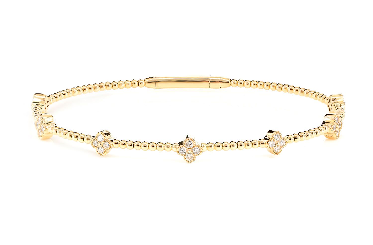 Icebox - Beaded Milgrain Diamond Clover Flex Bangle Bracelet 14k