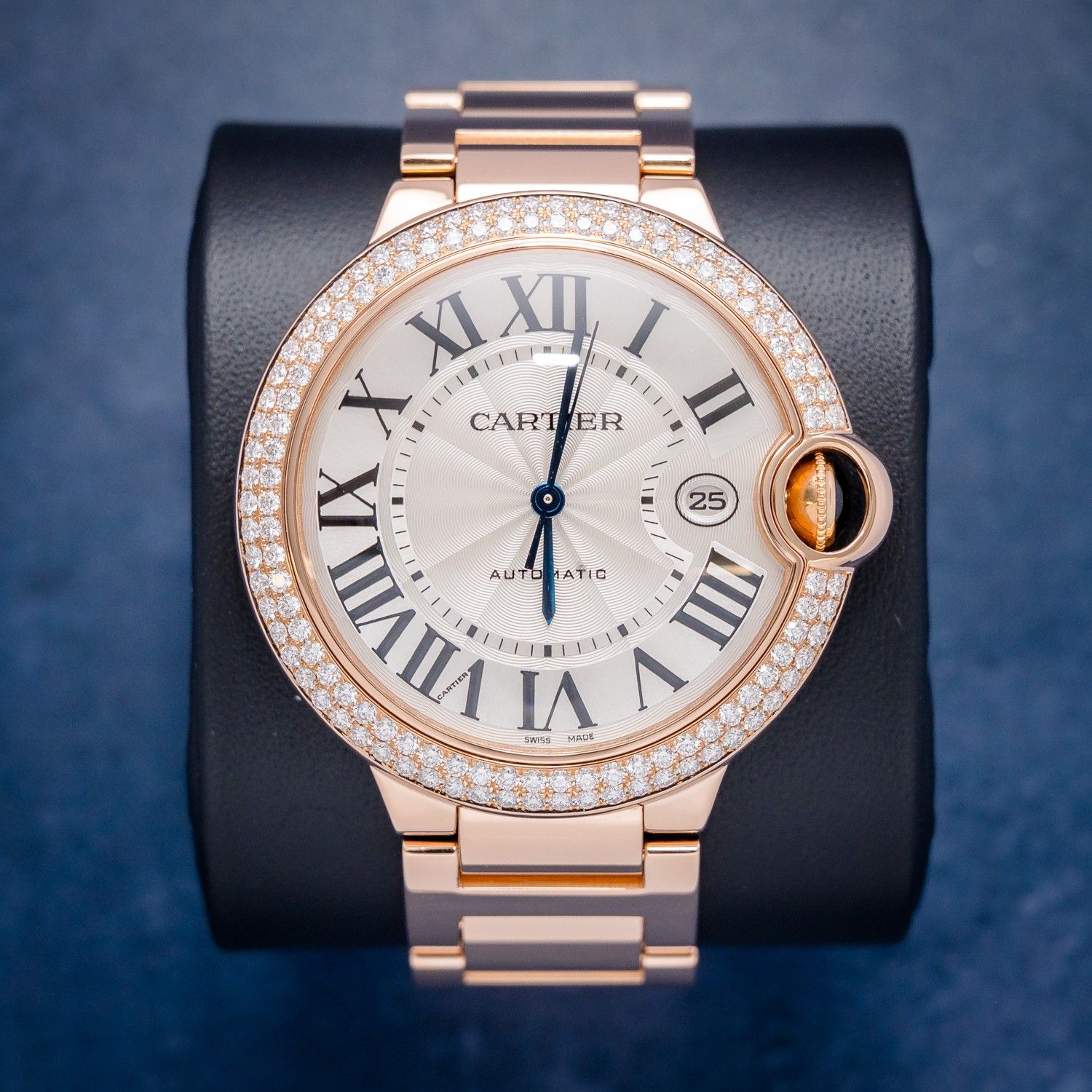 Cartier Ballon Bleu 42MM (WE9008Z3 / 2999) Rose Gold - Two Row Diamonds - Automatic Watch & Box