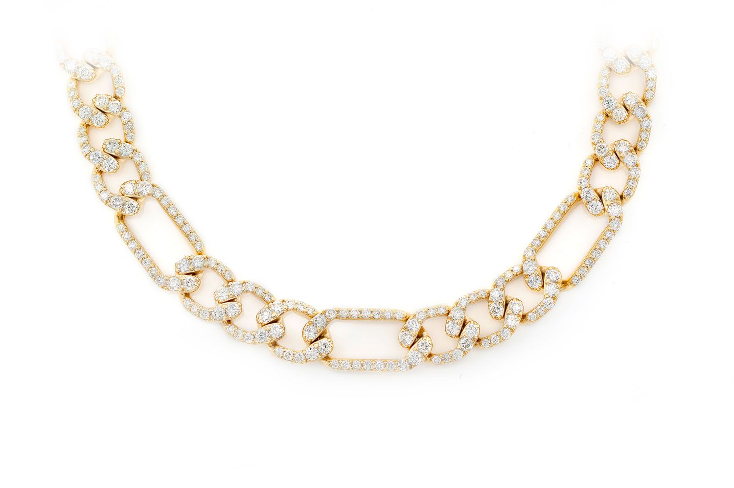 Icebox - 8MM Figaro Link Diamond Necklace 14k Solid Gold 17.00ctw