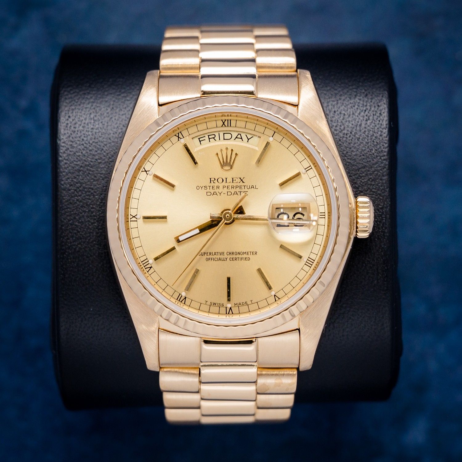 Rolex Day Date 36MM (18038) Yellow Gold Presidential - Champagne Stick Dial - Watch & Box