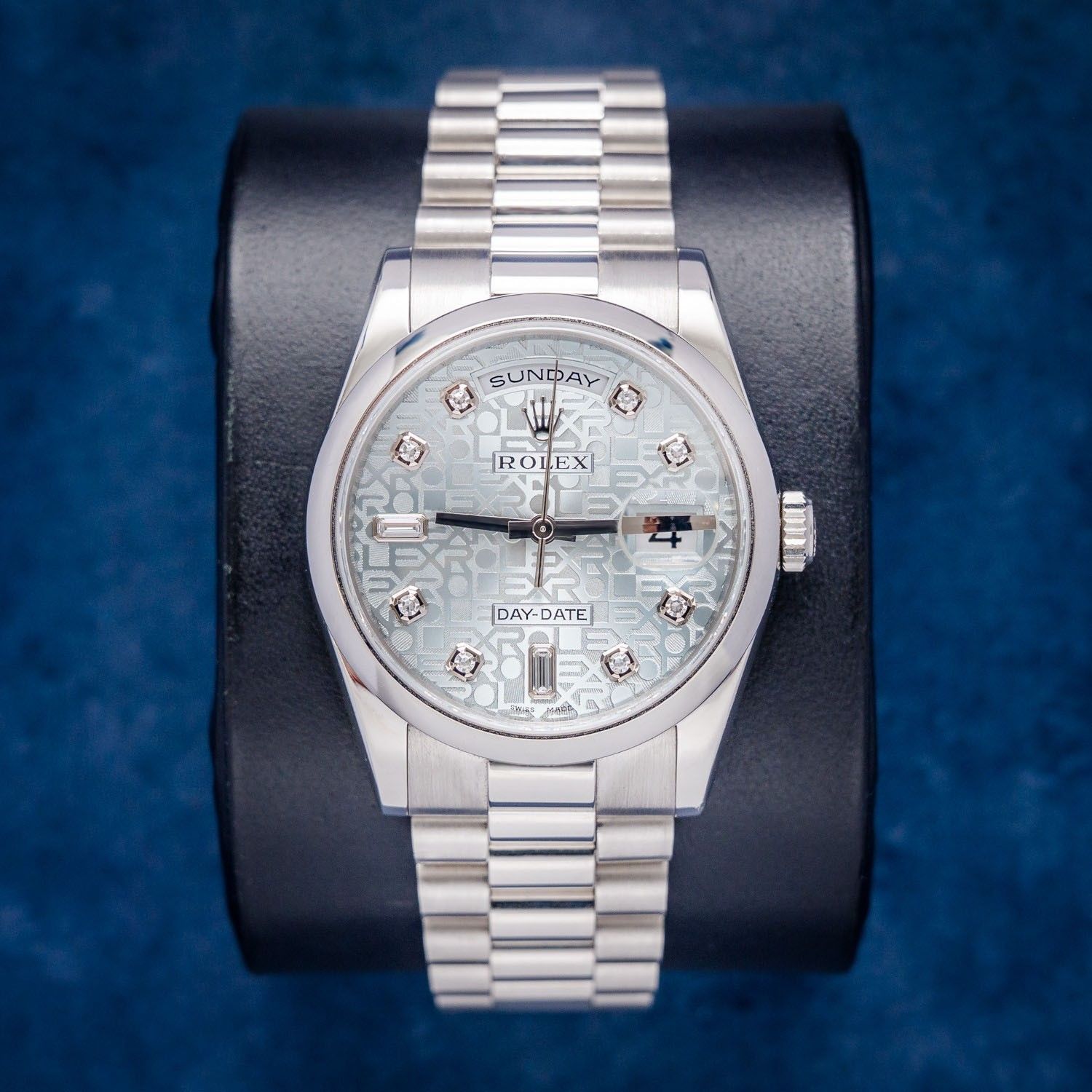 Rolex Day-Date 36MM (118206) Platinum Factory Glacier Blue Diamond Dial - 2018 Card & Box