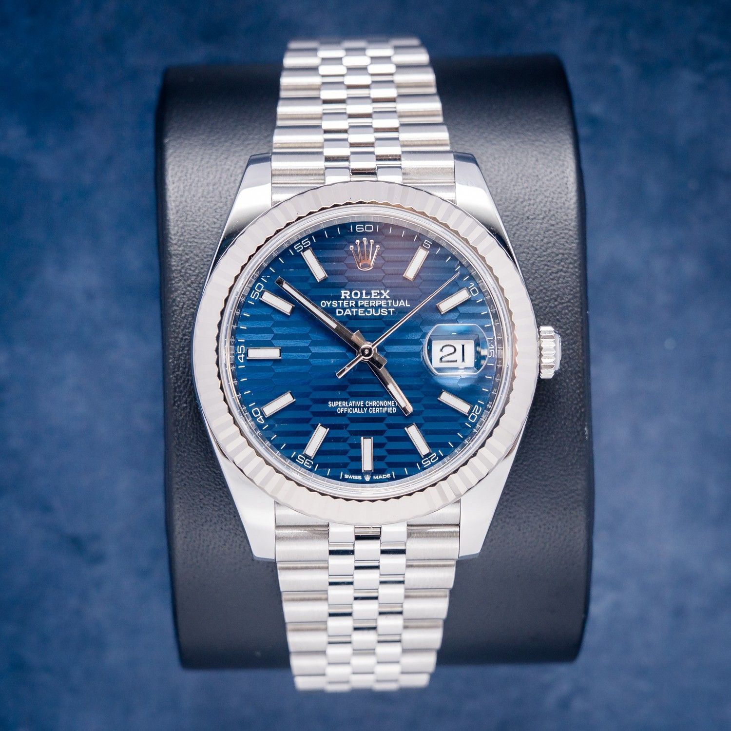 Rolex Datejust 41MM (126334) Steel & White Gold - Jubilee Brac - Blue Motif - 2021 Card & Box